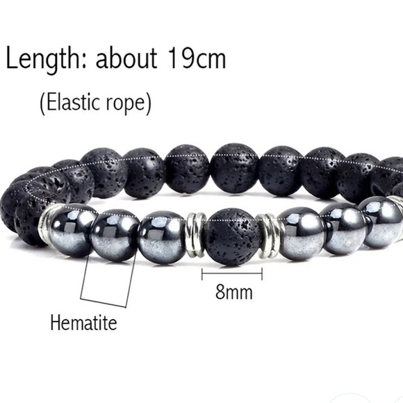 Unisex Two “Kratos “ Black Lava and Hematite Healing Stretch Bracelets - Picture 2 of 9